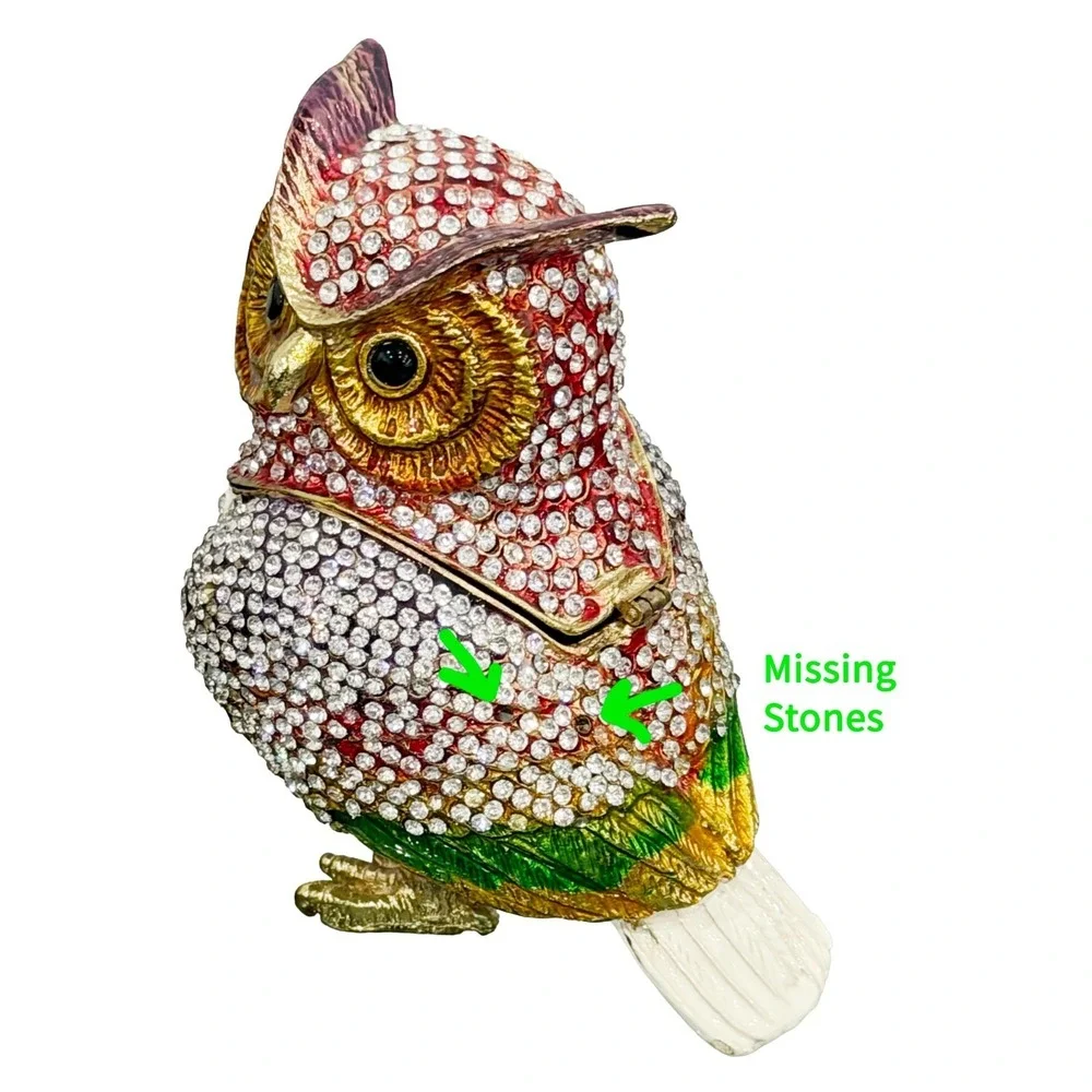 Jeweled Owl Trinket Box Rhinestone 4.75